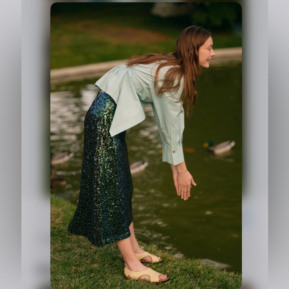 BNWT Vince Sequin Slip Skirt in Jade. Sz XL - Picture 2 of 8